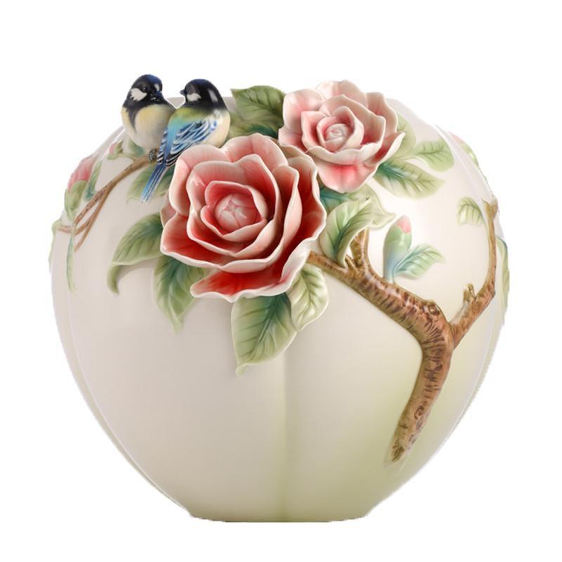 Franz Collection Joyful Spring Blue Chickadee & Camellia Vase FZ02972
