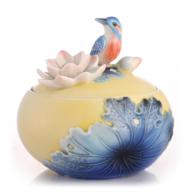 Franz Collection Lotus & Kingfisher Sugar Jar FZ03485