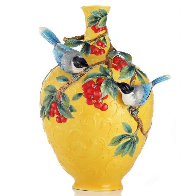 Franz Collection Magpies Yellow Vase FZ02982