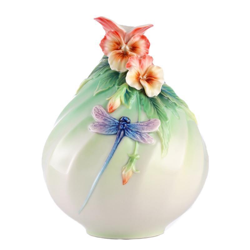 Franz Collection Pansy & Dragonfly Vase FZ03132