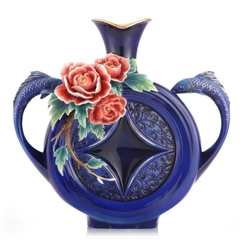 Franz Collection Peony & Fish Vase FZ03410