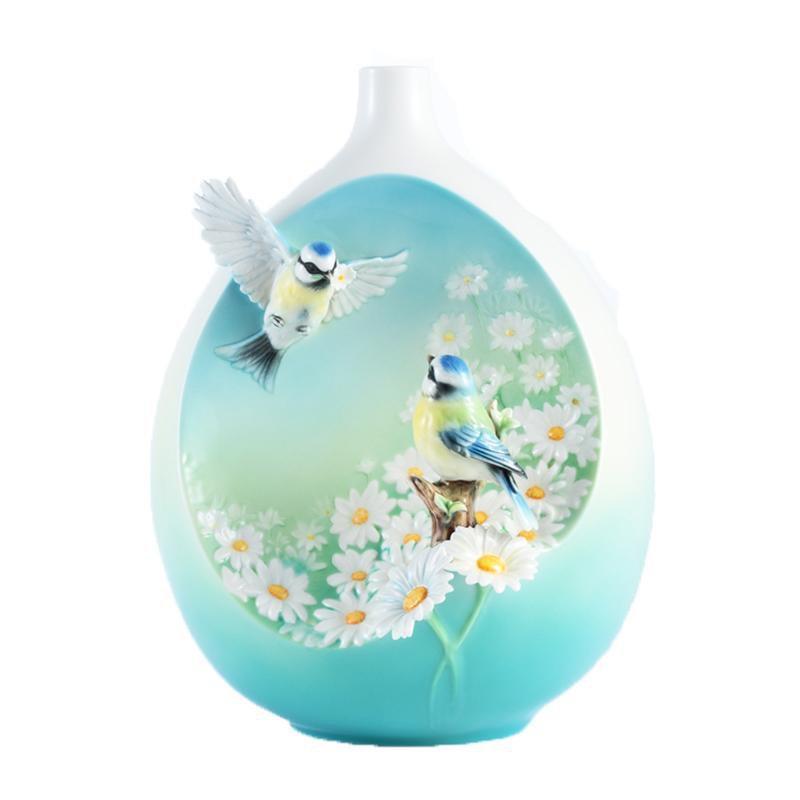 Franz Collection Perfection Chickadee & Daisy Mid Size Vase FZ02975