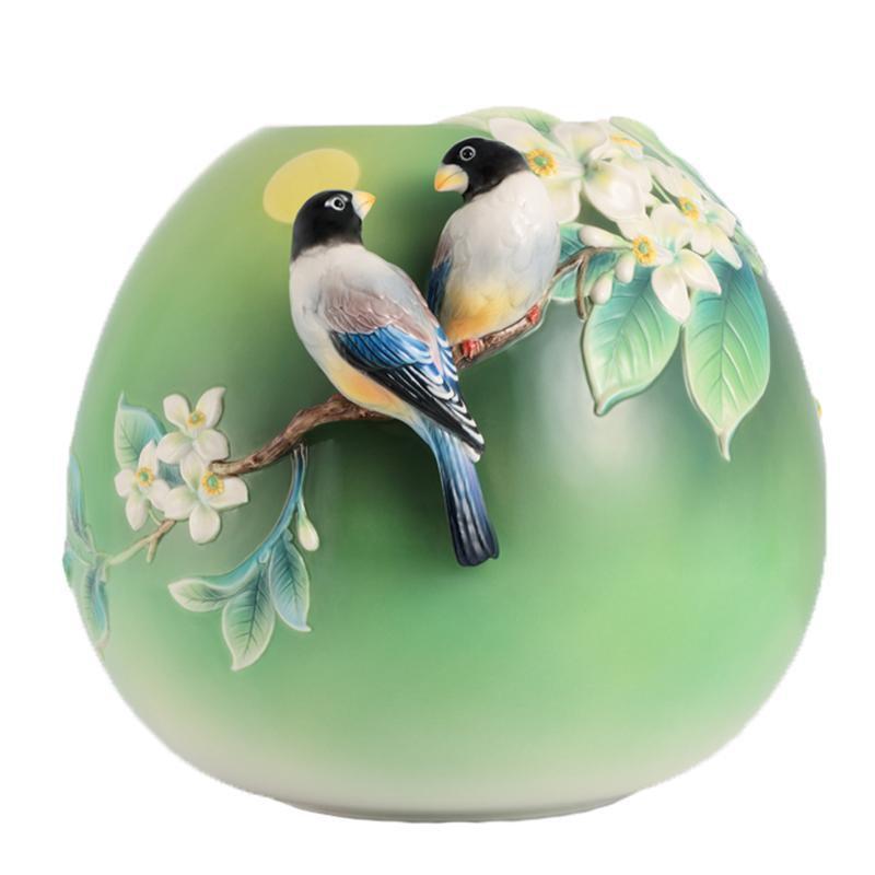 Franz Collection Pomelo & Hawfinch Vase FZ03009