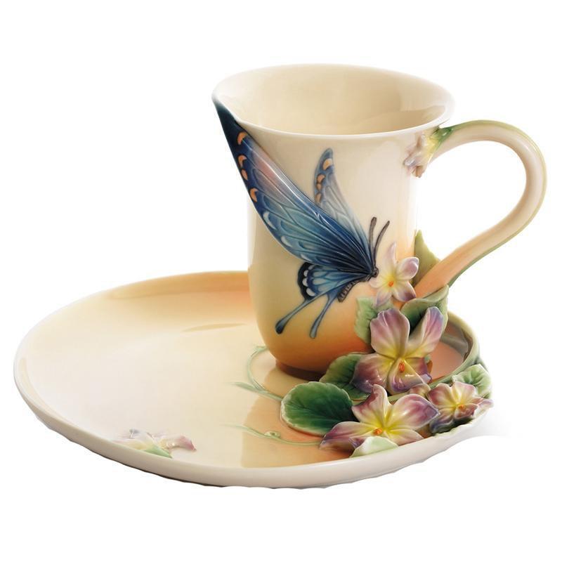 Franz Collection Red Spotted Purple Teacup & Saucer FZ01670