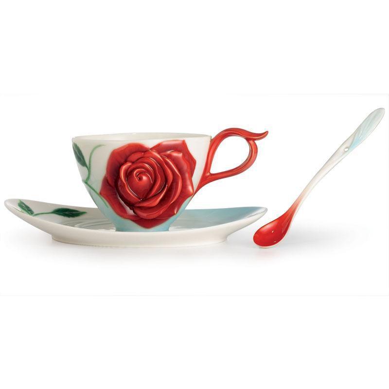 Franz Collection Romance Of The Rose Teacup Saucer & Spoon Set FZ02644