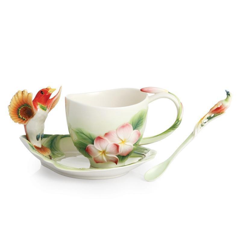 Franz Collection Shangri La Bird Of Paradise Teacup Saucer FZ02388