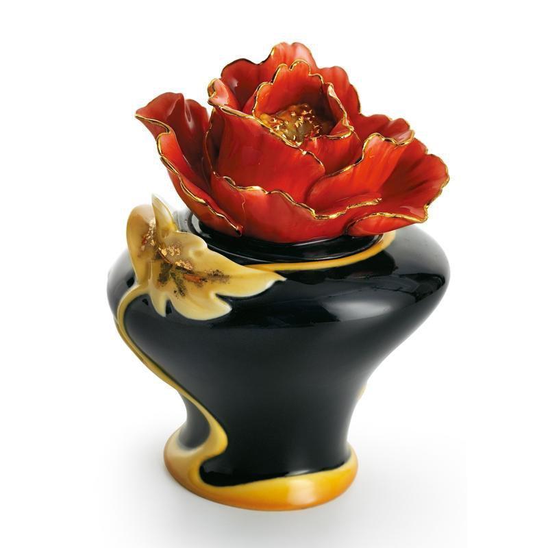 Franz Collection Striking Vermillion Peony Flower Sugar Jar FZ01167