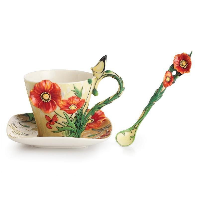 Franz Collection Van Gogh Poppy Flower Teacup Saucer & Spoon FZ02455