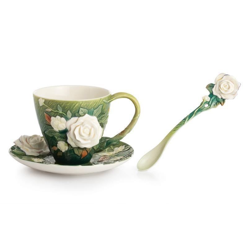 Franz Collection Van Gogh White Roses Teacup Saucer & Spoon FZ02461