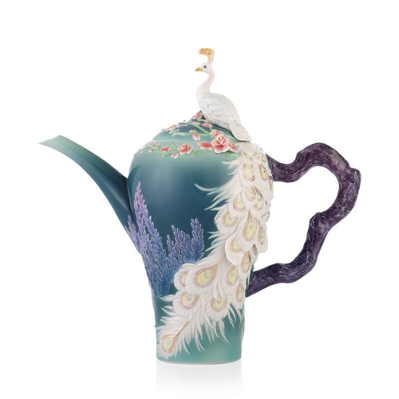 Franz Collection White Peacock Teapot FZ03556