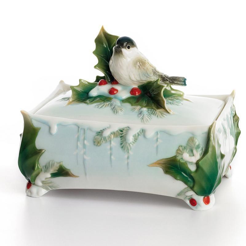 Franz Collection Winter Wonderland Chickadee Covered Box FZ01591