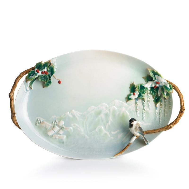 Franz Collection Winter Wonderland Chickadee Platter FZ01496