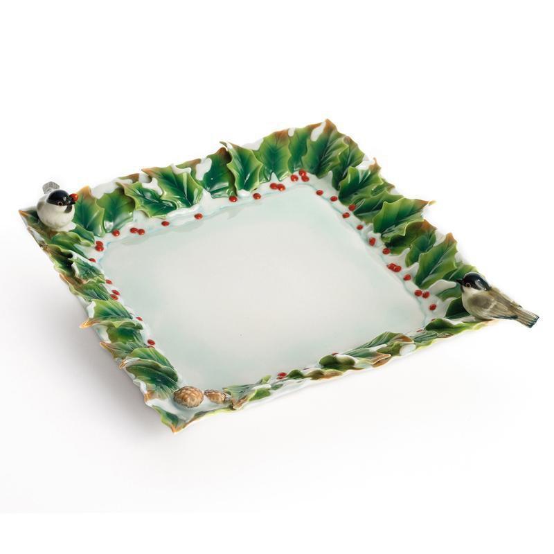 富士からのクリスマス Franz Collection Winter Wonderland Chickadee Square Plate FZ01595
