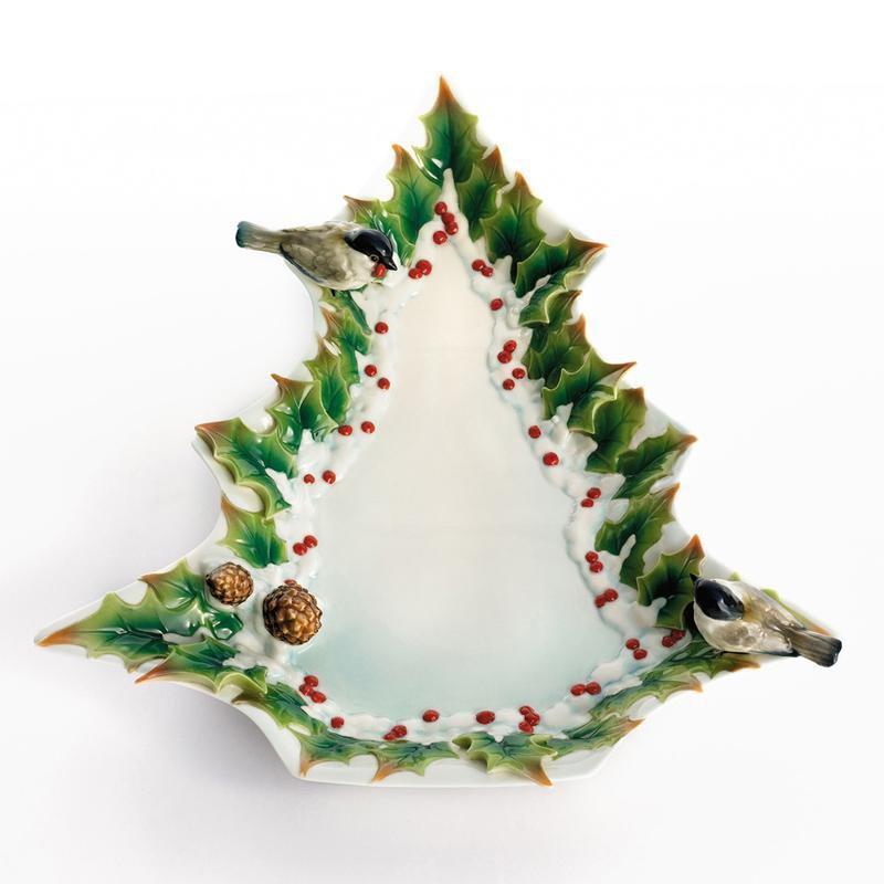 Franz Collection Winter Wonderland Chickadee Tree Plate FZ01593