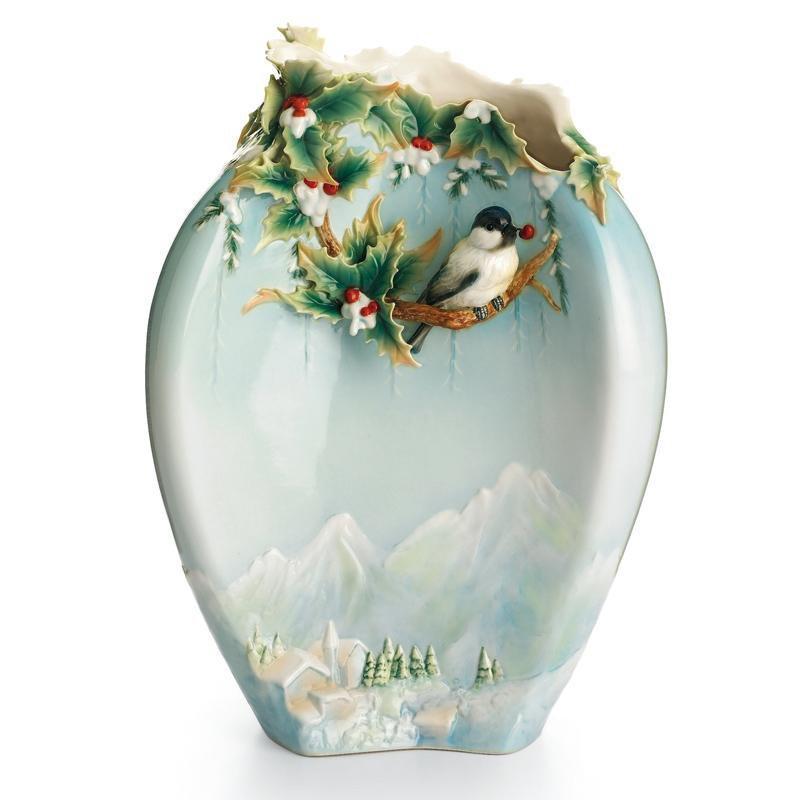 Franz Collection Winter Wonderland Chickadee Vase FZ01497