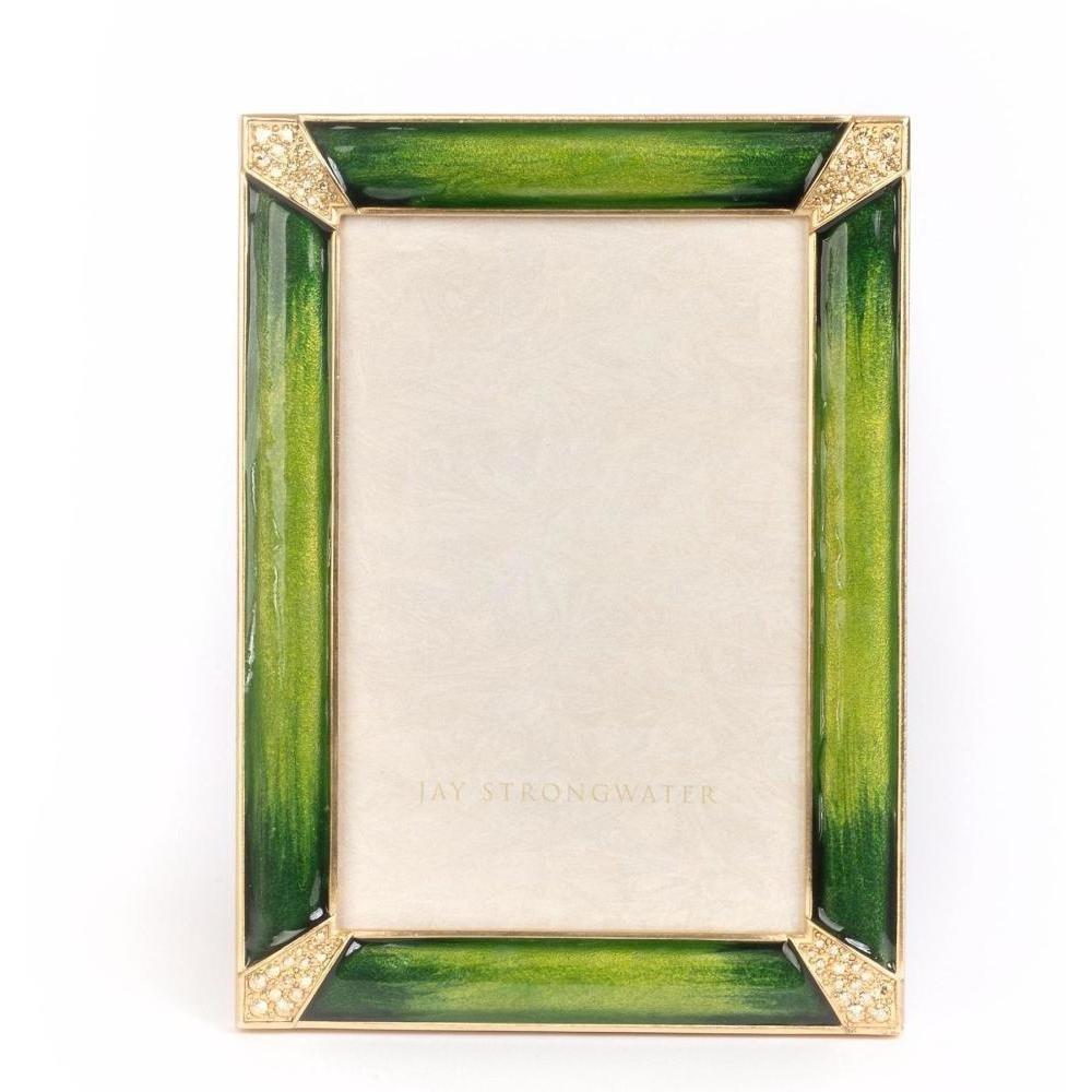 Jay Strongwater Leonard Pave Corner 4" x 6" Frame Emerald SPF5830-242