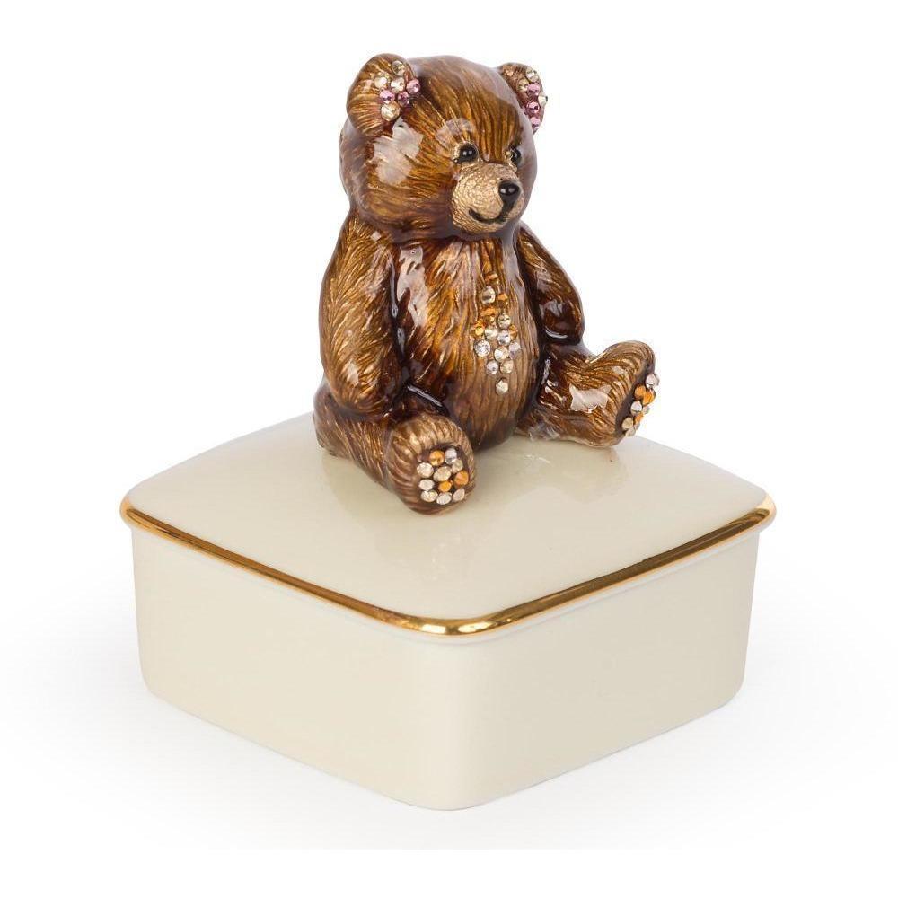 Jay Strongwater Roman Teddy Bear Porcelain Box Natural SDH7372-280