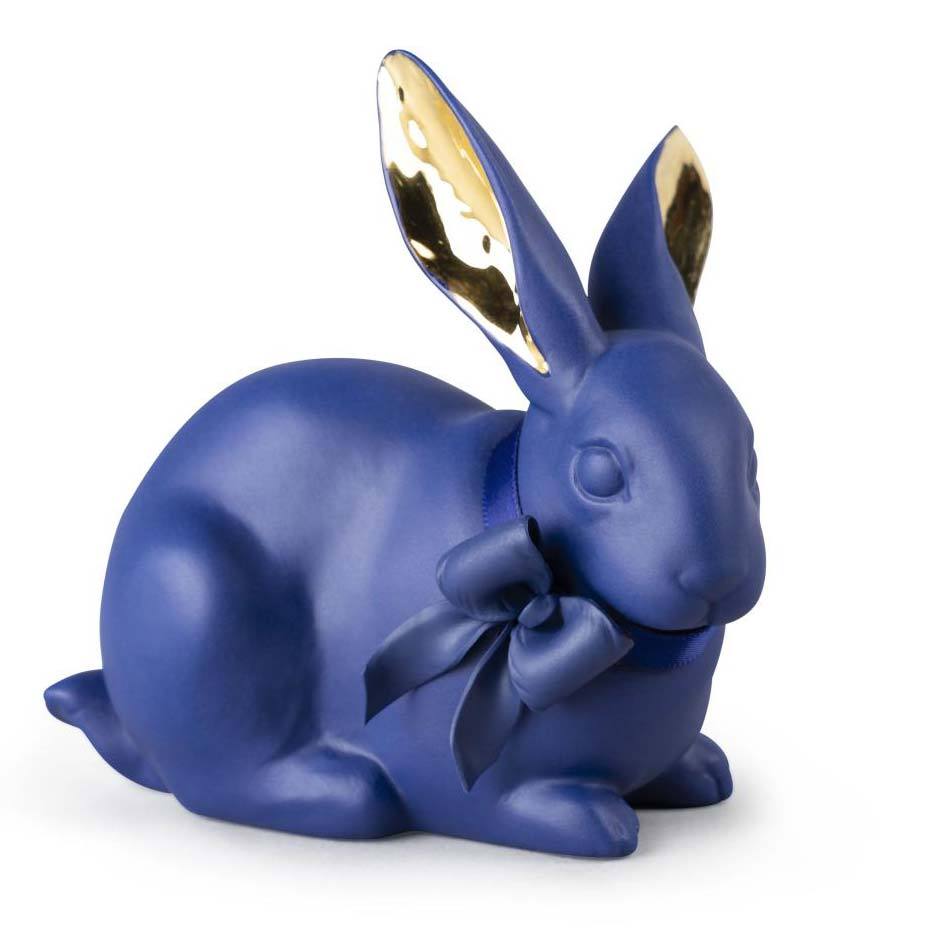 Lladro Attentive Bunny Blue Gold Figurine 01009448