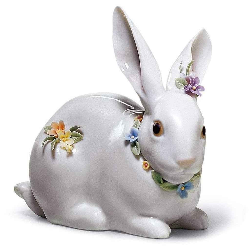 Lladro Attentive Bunny With Flowers Figurine 01006098