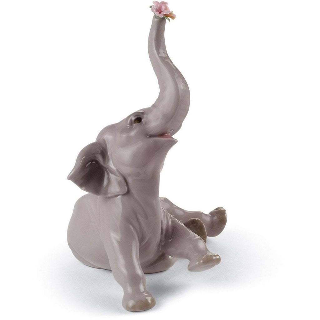 Lladro Baby Elephant With Pink Flower Figurine 01008491