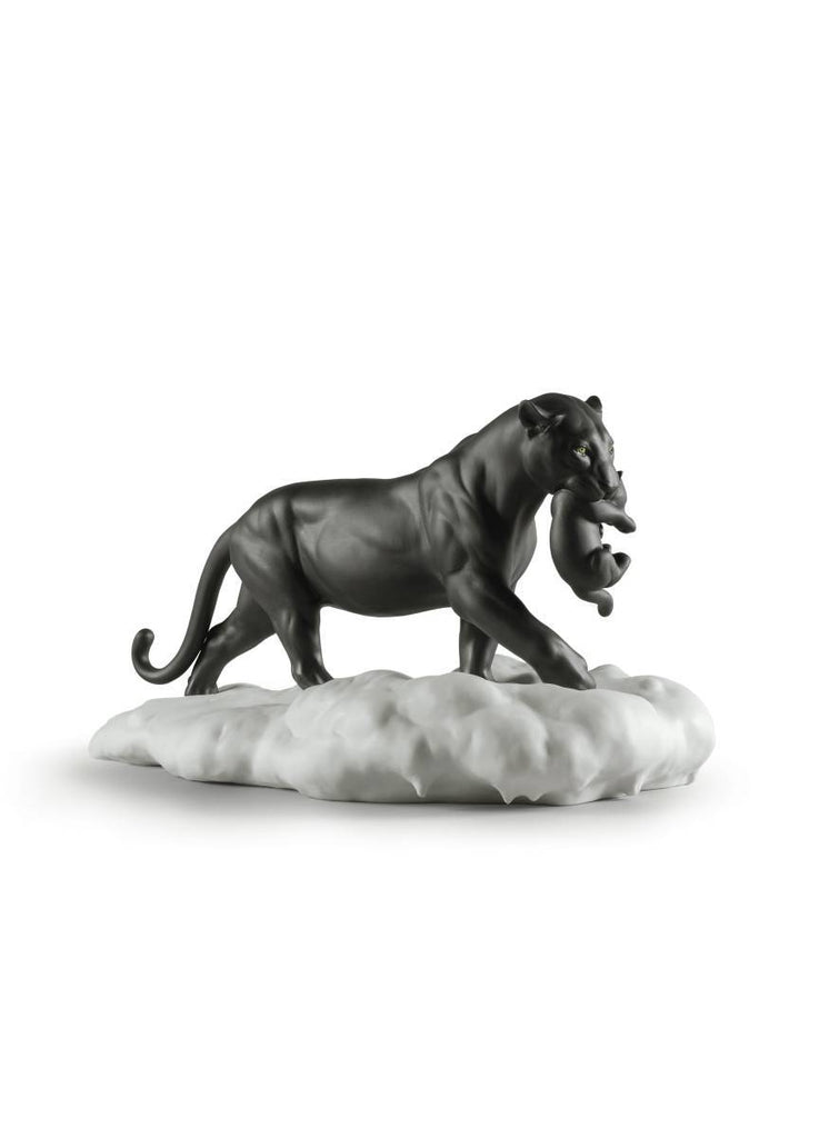 Lladro Black Panther With Cub Figurine 01009382