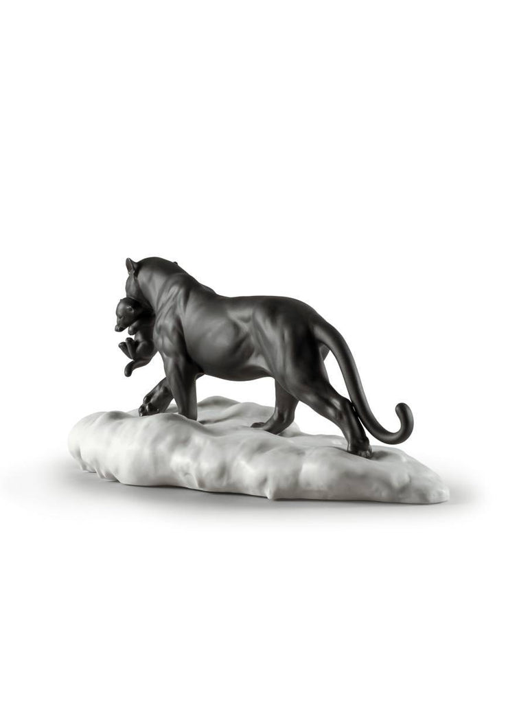 Lladro Black Panther With Cub Figurine 01009382