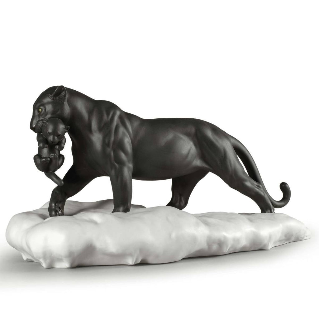Lladro Black Panther With Cub Figurine 01009382