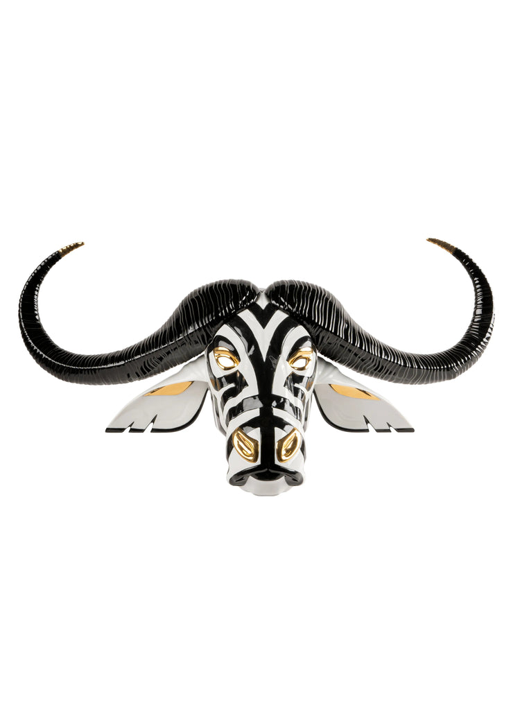 Lladro Buffalo Mask Black Gold Sculpture  01009594