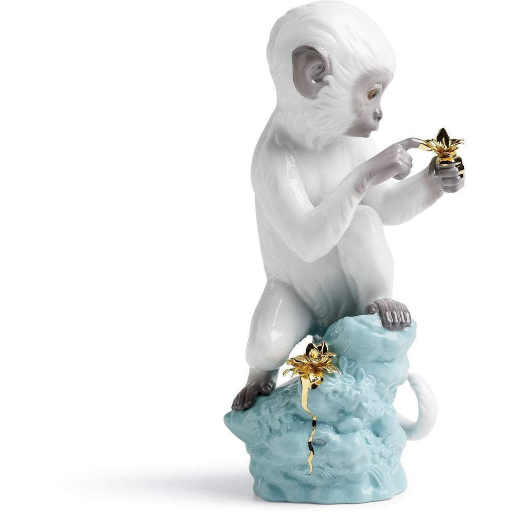 Lladro Curiosity Monkey On Turq. Rock Figurine 01007238
