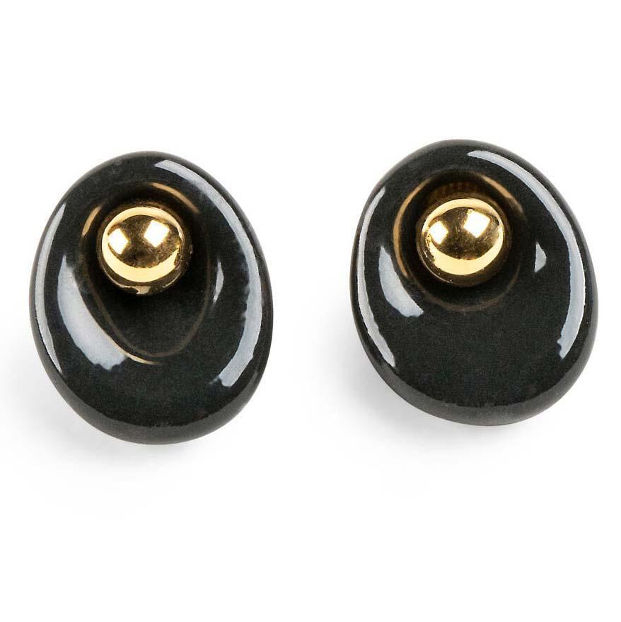 Lladro Golden Pebbles Stud Earrings Black Beige Golden Luster 01010295