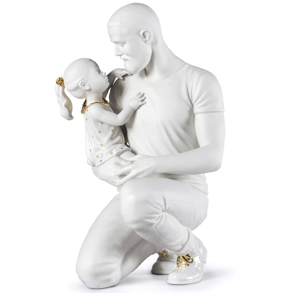 Lladro In Daddy's Arms Figurine White & Gold 01009392