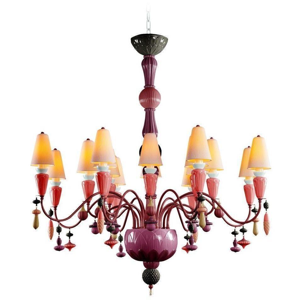 Lladro Ivy & Seed 16 Light Red Coral Chandelier 01023862