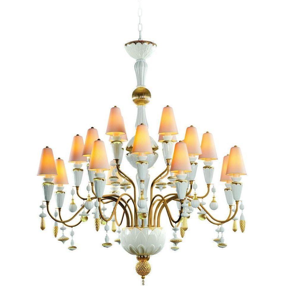 Lladro Ivy & Seed 20 Light White And Gold Chandelier 01023820