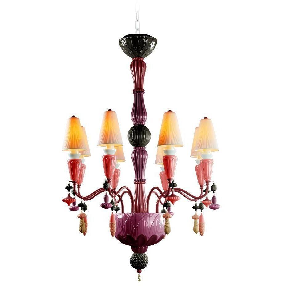 Lladro Ivy & Seed 8 Light Red Coral Chandelier 01023808
