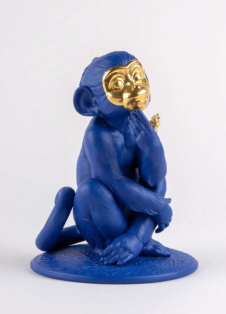 Lladro Little Monkey Blue Gold Figurine 01009548