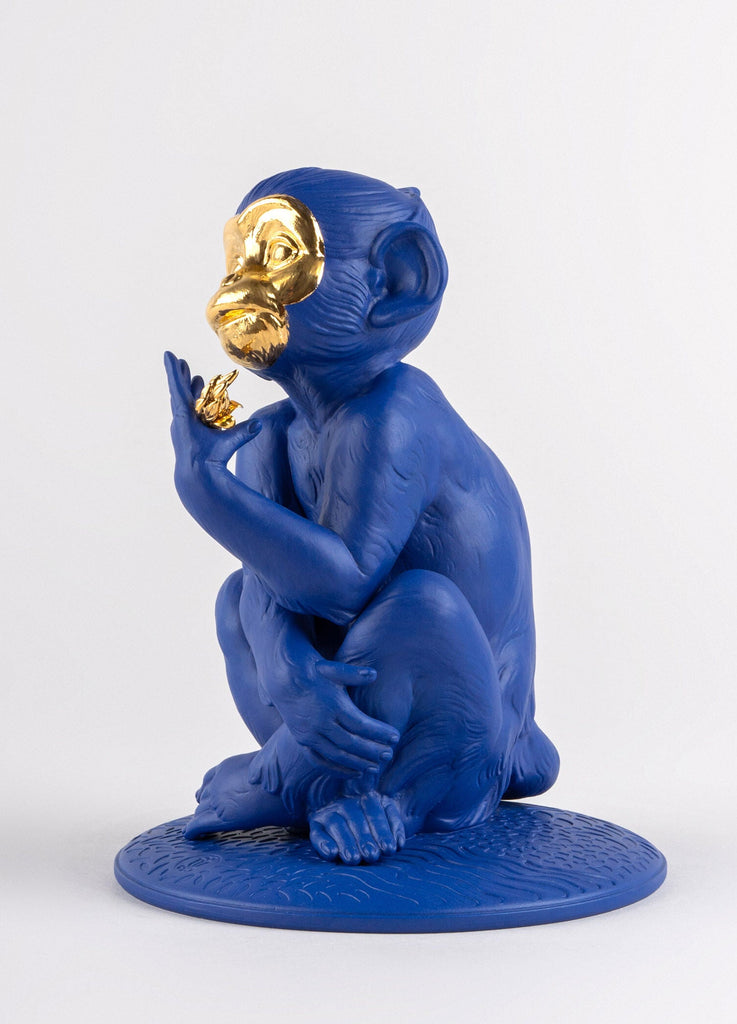 Lladro Little Monkey Blue Gold Figurine 01009548