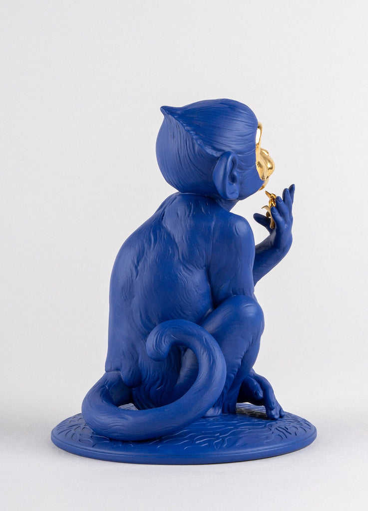 Lladro Little Monkey Blue Gold Figurine 01009548