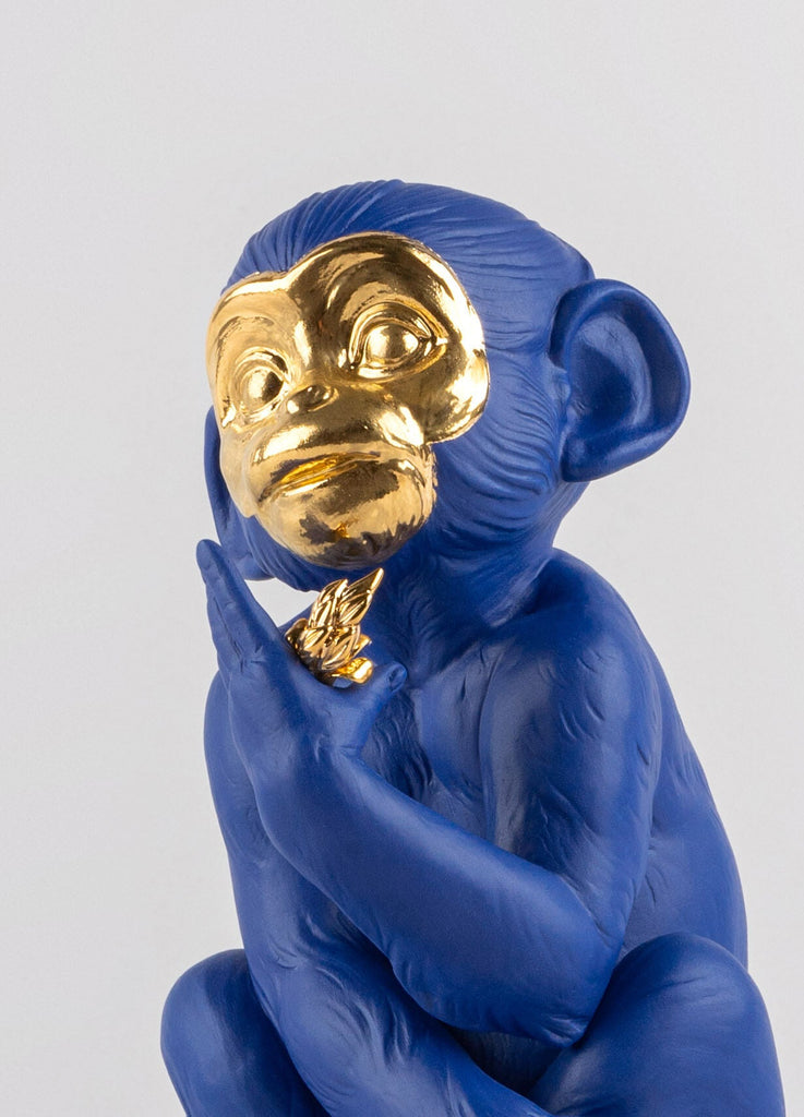 Lladro Little Monkey Blue Gold Figurine 01009548