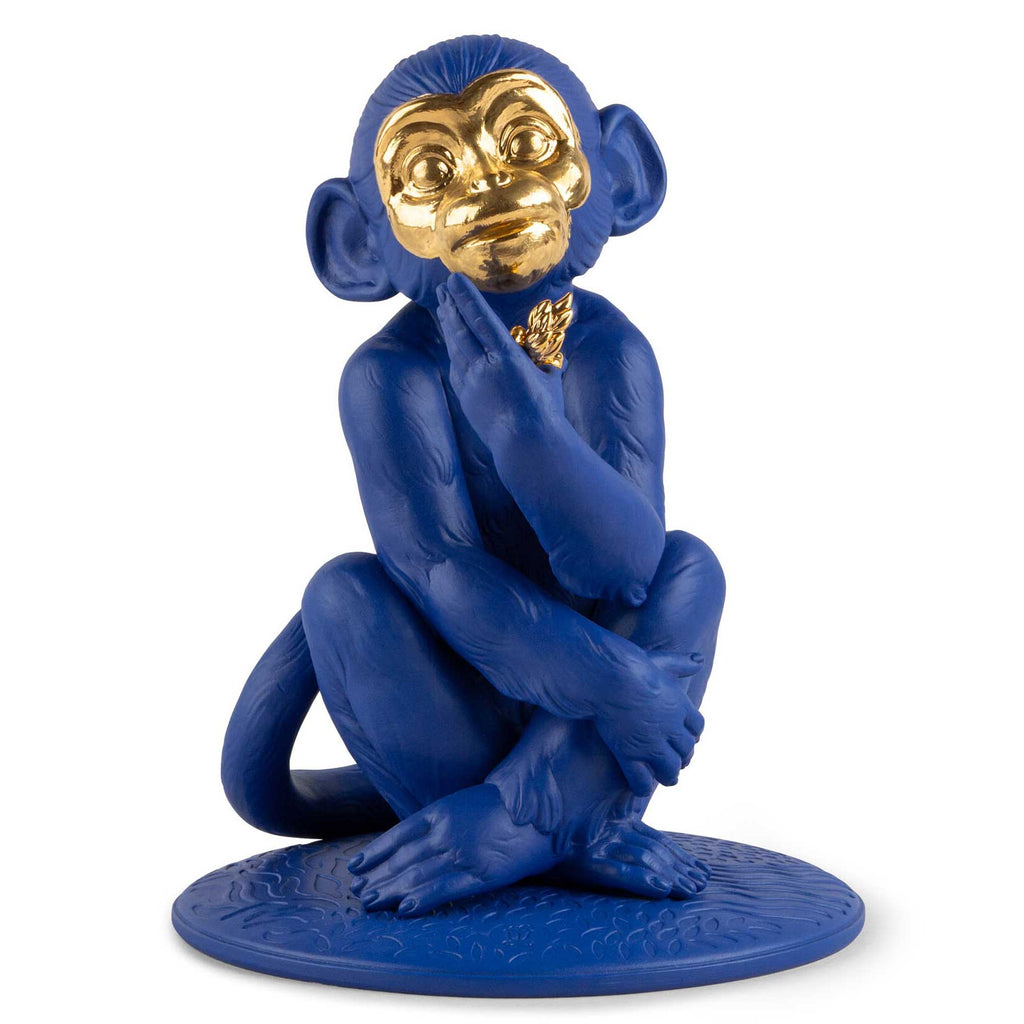 Lladro Little Monkey Blue Gold Figurine 01009548