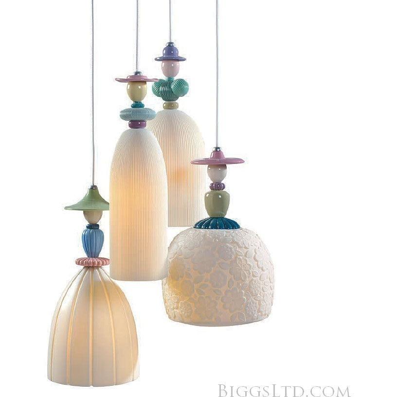 Lladro Mademoiselle Hanging Lamp 4 Light Walking On The Beach 01023555