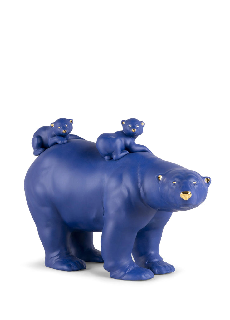 Lladro Mummy Bear And Babies Blue Gold Sculpture 01009565