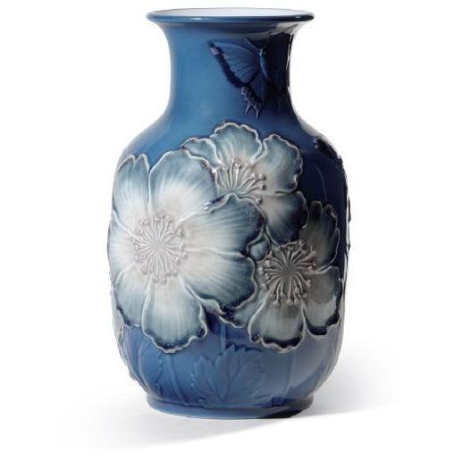 Lladro Poppy Flowers Tall Vase Bluee 01008649