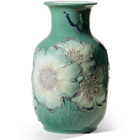 Lladro Poppy Flowers Tall Vase Green 01008648
