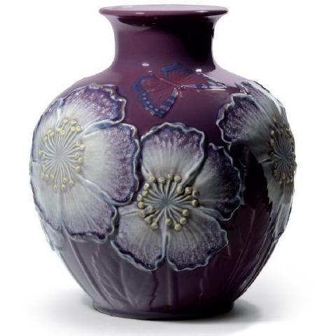 Lladro Poppy Flowers Vase Purple 01008621