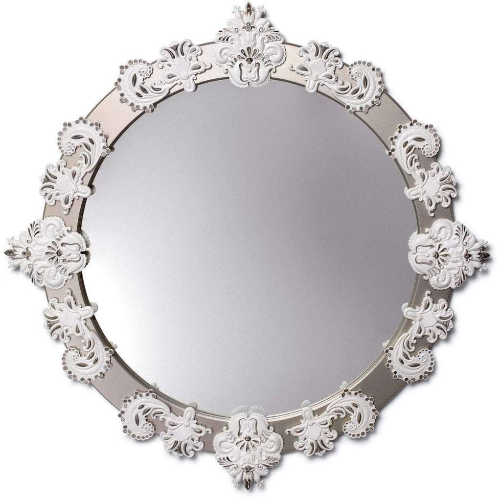 Lladro Round Mirror Large White Silver 01007793