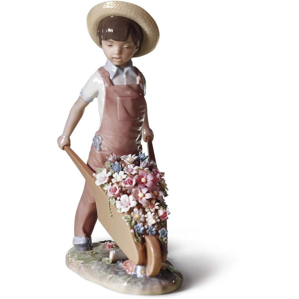Lladro Wheelbarrow With Flowers Figurine 01001283