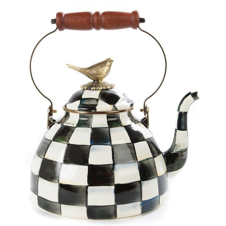 MacKenzie Childs Courtly Check 3 Qt Tea Kettle with Bird