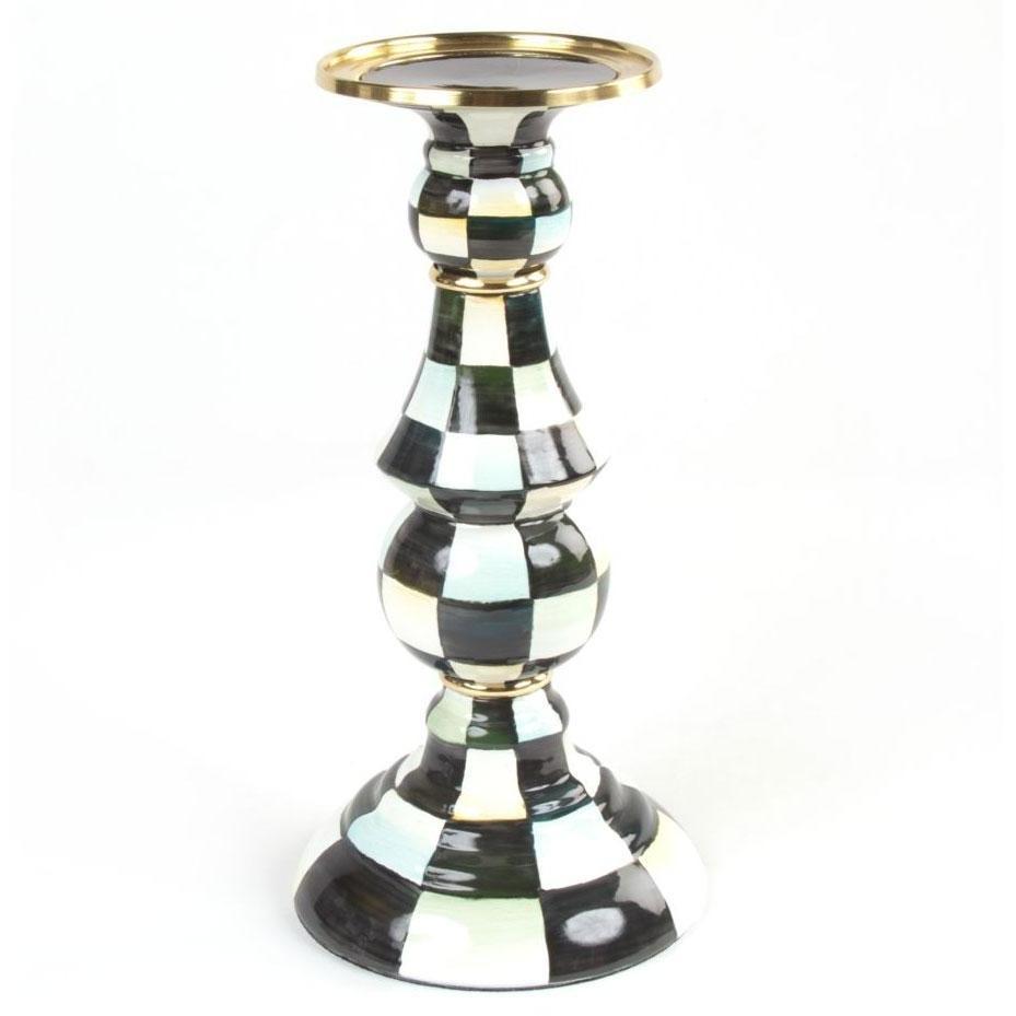MacKenzie Childs Courtly Check Pillar Candlestick Large
