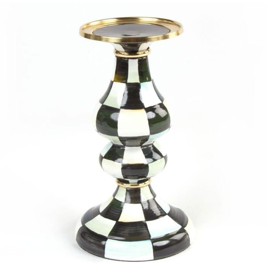 MacKenzie Childs Courtly Check Pillar Candlestick Medium