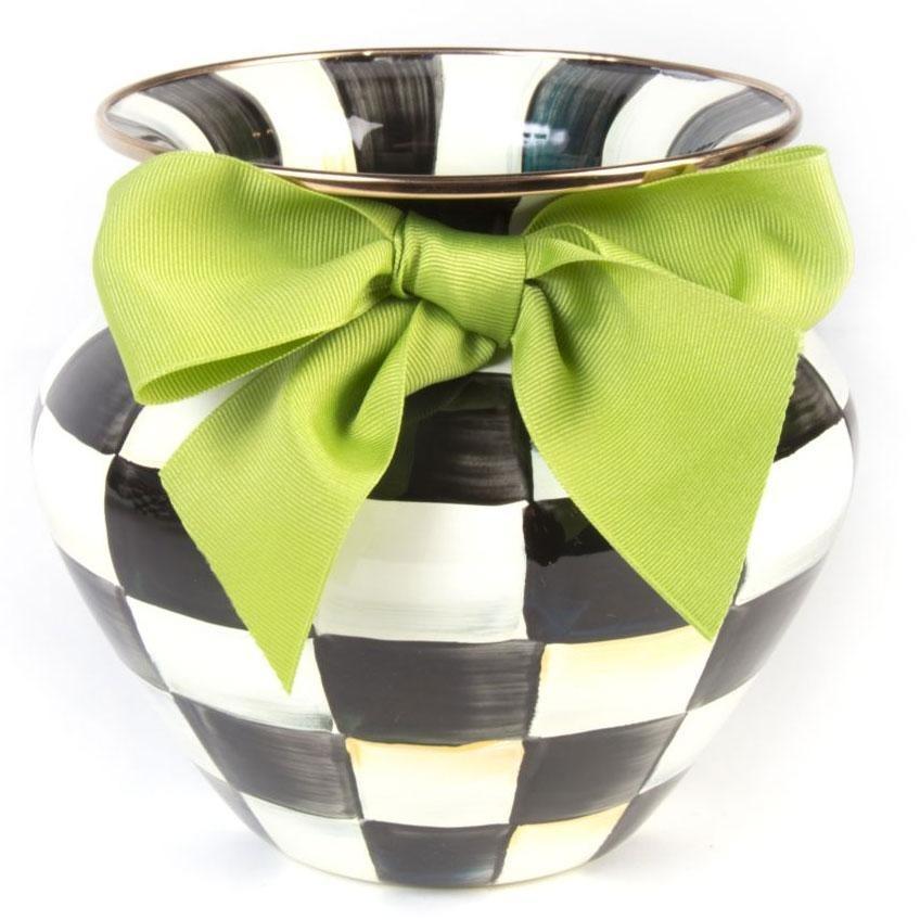 MacKenzie Childs Courtly Check Vase Green Bow